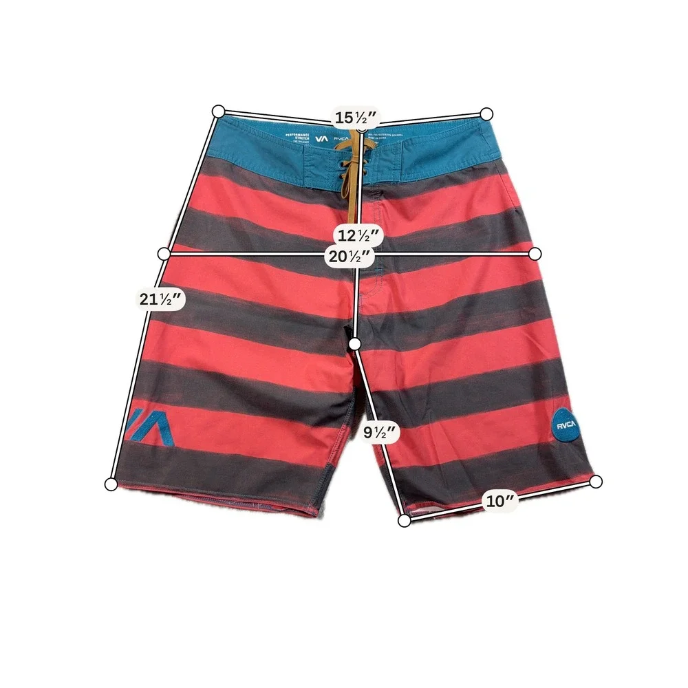 RVCA Board Shorts Mens 30 Red Black Striped 10
